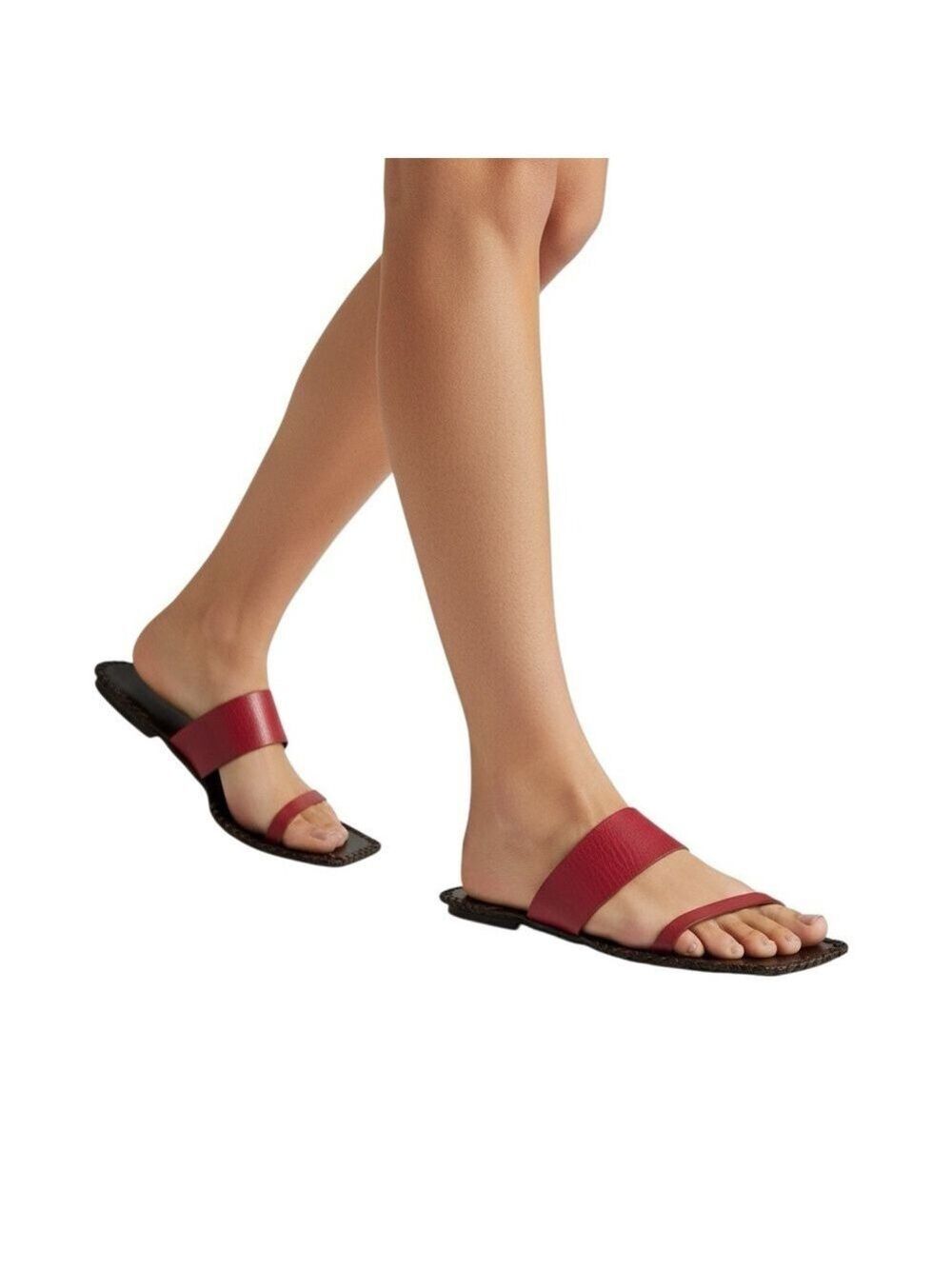 Vintage BCBG Max Azria Red Black Leather Square Toe Sandals Women’s 6B EU36